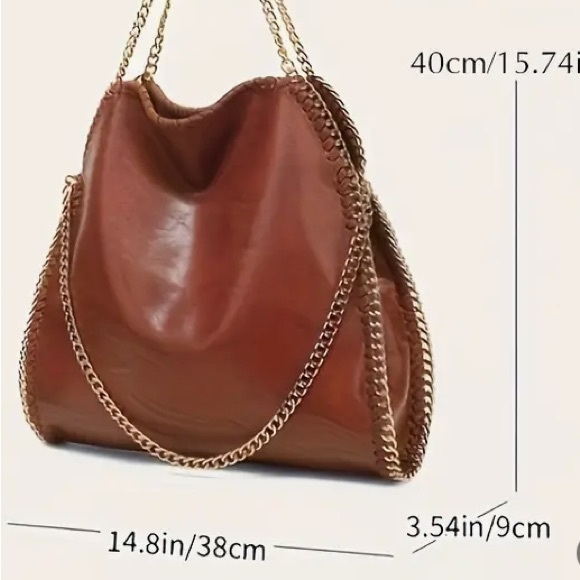 NEW BLACK Chic Large Capacity with Chain Strap Faux Leather Shoulder Handbag - Picture 3 of 5